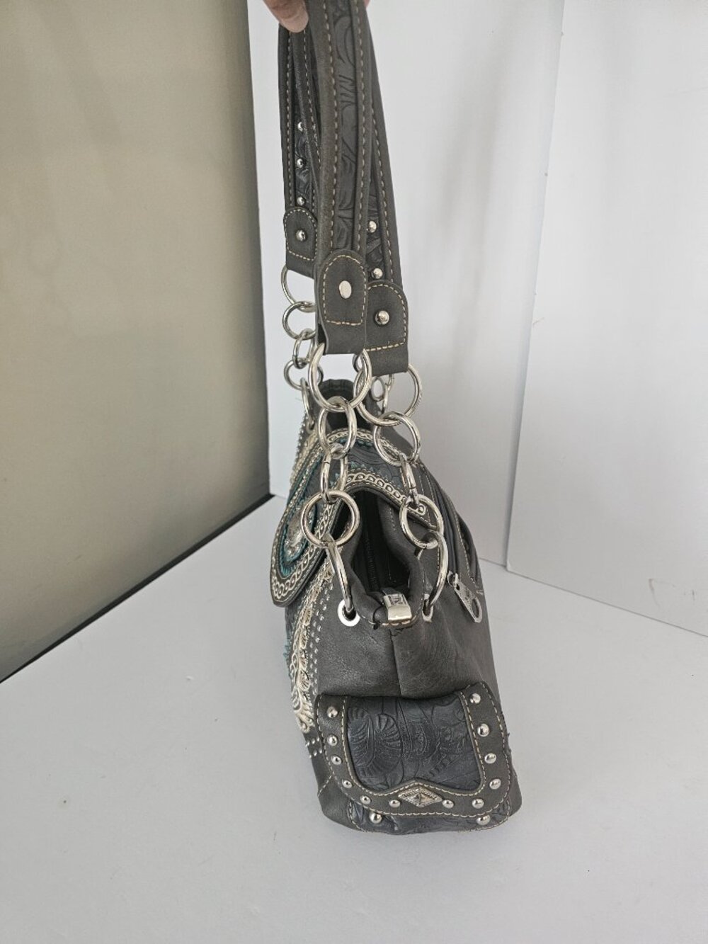 Montana West Bag Gray Western Chain Studded Bling Boho - Picture 4 of 12